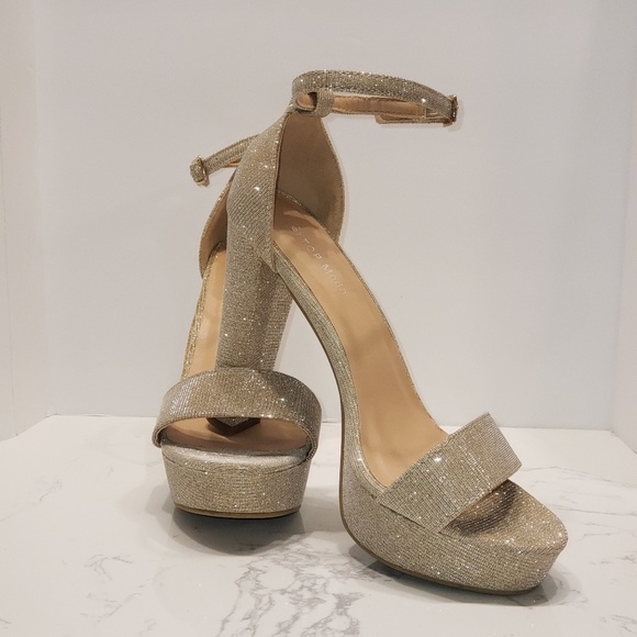 TOP Moda Shoes - Top Moda  Glittery Gold Chunky Ankle Strap Heels
